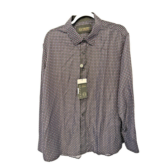 Calvino Shirt Mens XL Geometric Pattern Purple Blue Button Up Long Sleeve NWT - Picture 4 of 9